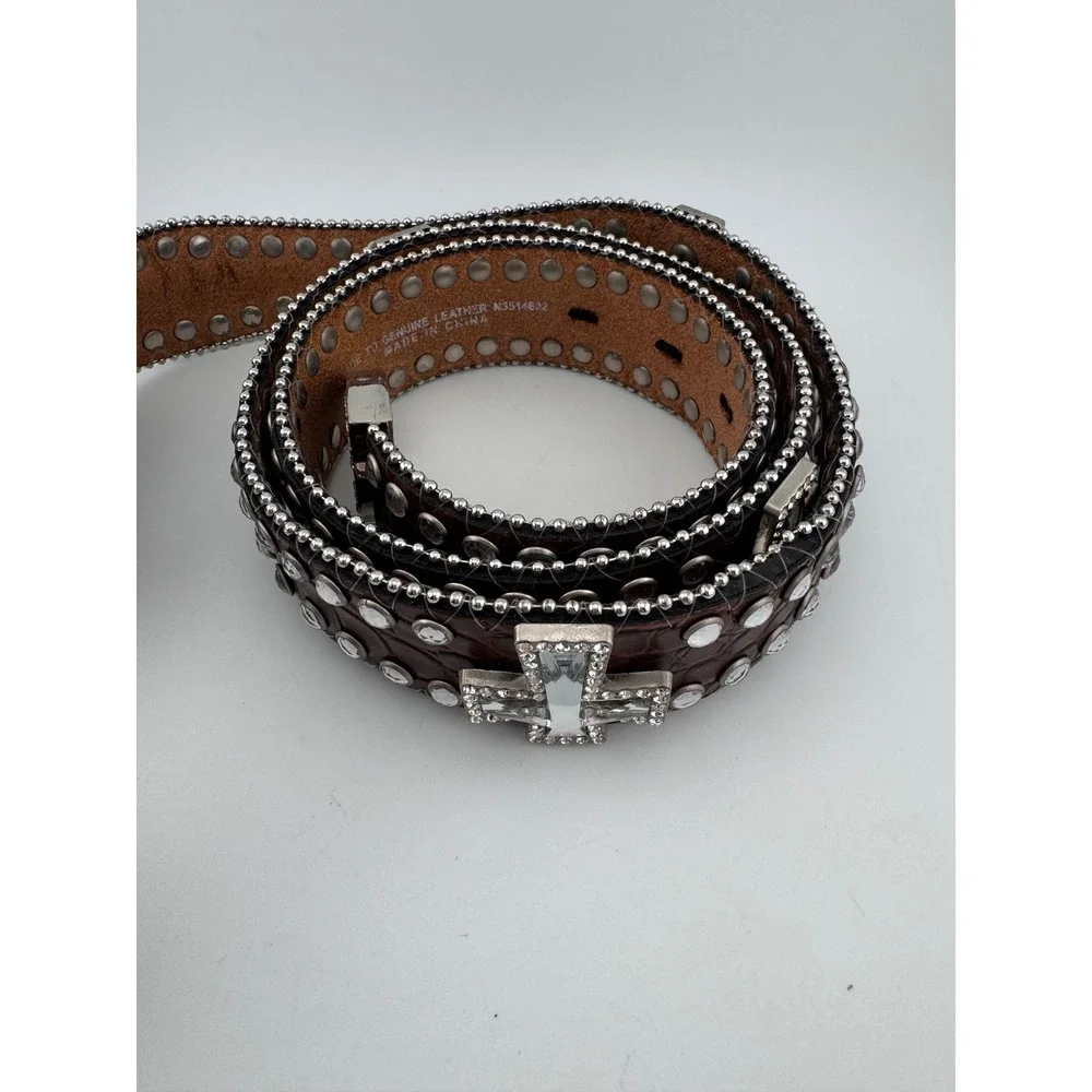 Blazin‎ Roxx Brown Genuine Leather Rhinestone Embellished Western Belt Size L
